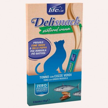 Ласощі для котів з тунцем та мідіями LifeCat - DeliSnack cream, 6х15 г