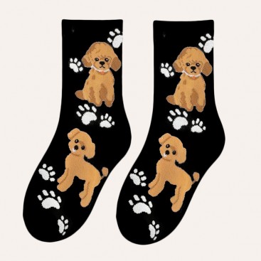 Шкарпетки з пуделем і лапками чорні Septwolves Underwear - Poodle and Paws, 36-39