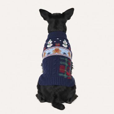 Светр з імбірними пряниками та сніговиками PetsIn - Christmas Gingerbread & Snowmen blue, XXL