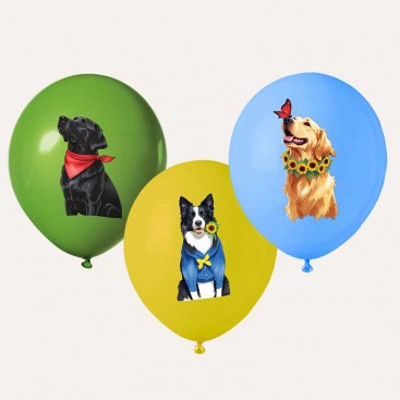 Набір з 12 кульок на день народження песика Fiesta -  Dog Birthday Sunflowers