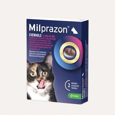 Жувальна таблетка для захисту котів від паразитів Milprazon плюс (2шт) 16/40мг