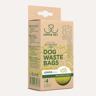 Пакети для прибирання за тваринами, з ароматом лимона HippiePet - Lemon, 4х15 шт(XL)
