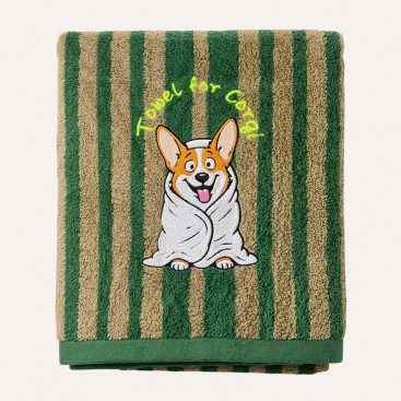 Махровое полотенце для домашних любимцев Bark&Tail - Towel for Corgi (70×130 см), зелено-бежевый
