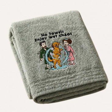 Рушник для собак з вишивкою Montmorency - «No towel? Enjoy wet chaos» (70х130 см)