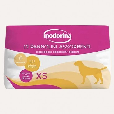 Підгузки для собак з індикатором вологості Inodorina-Pannolini Assorbenti, XS (12шт)