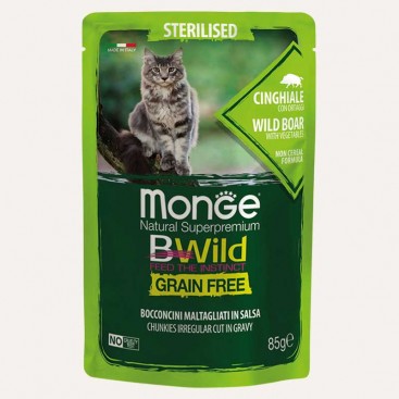 Влажный корм для котов мясо дикого кабана с овощами Monge - Wet Bwild Grain Free Sterilised, 85 г