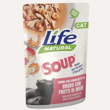 Суп для котів тунець з креветками в бульйоні з морепродуктами LifeCat 60 г