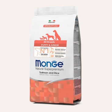 Сухой корм для щенков и молодых собак с лососем Monge - All Breeds Puppy & Junior - Salmon and Rice 2,5 кг
