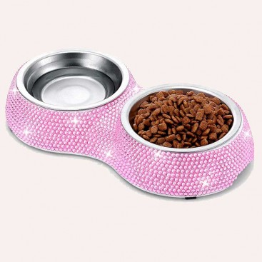 Подвійна миска для собак та котів Pet Cat, нержавіюча сталь 160 мл pink