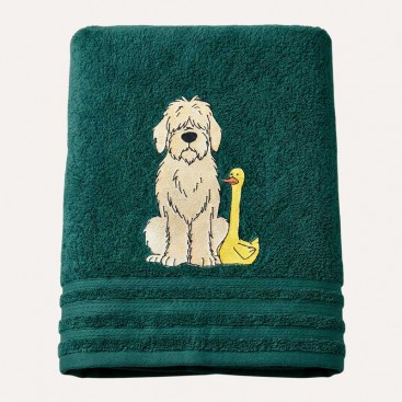 Махровий рушник для домашніх улюбленців Bark&Tail - Fluffy Dog & Goose (50×100 см), темно-зелений