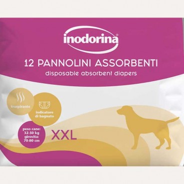 Підгузки для собак з індикатором вологості Inodorina-Pannolini Assorbenti, XXL (12шт)