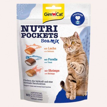 Витаминное лакомство для кошек с лососем, щепкой, креветками GimCat - Nutri Pockets Sea Mix, 150 г
