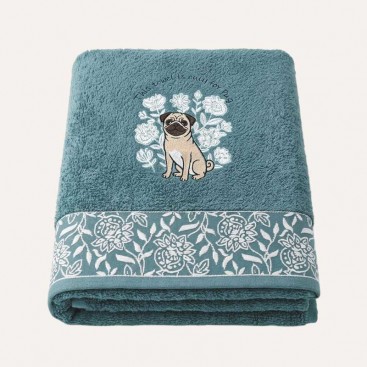 Рушник для собак з вишивкою Montmorency - Pug Teal (70х140 см)