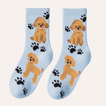 Носки с пуделем и лапками голубые Septwolves Underwear - Poodle and Paws, 36-39