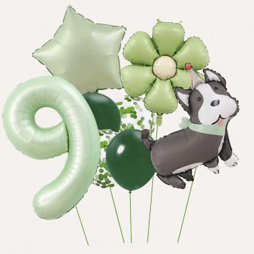 Набор из 10 шариков на девятый день рождения собачки Fiesta - Green Daisy Dog