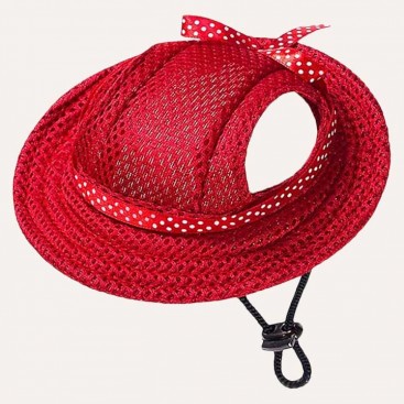 Панама для домашніх тварин MaruPet - Dog panama hat red with bow, S