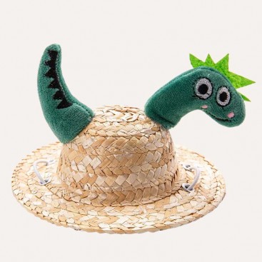 Шляпа для домашних животных соломенная - Hat with dinosaur, S