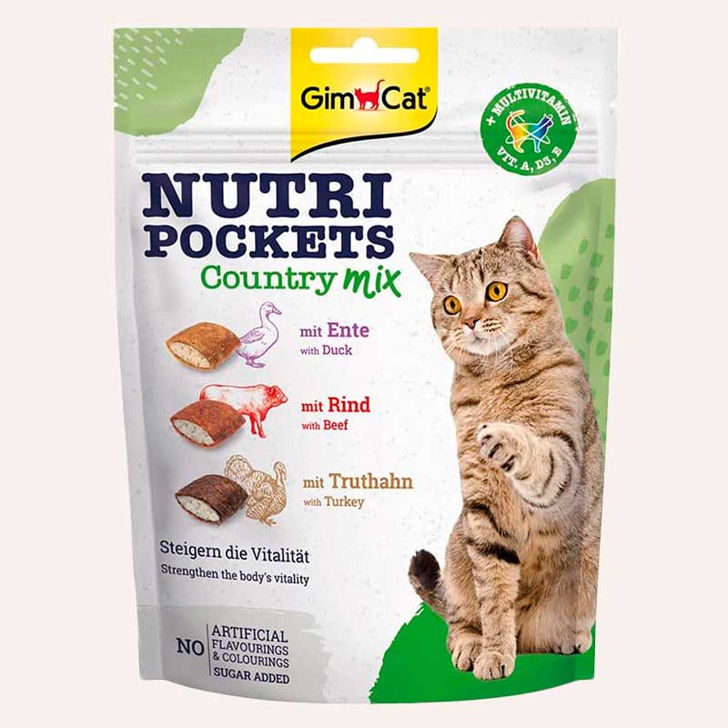Вітамінні ласощі для котів з качкою, яловичиною, індичкою GimCat - Nutri Pockets Country mix, 150 г