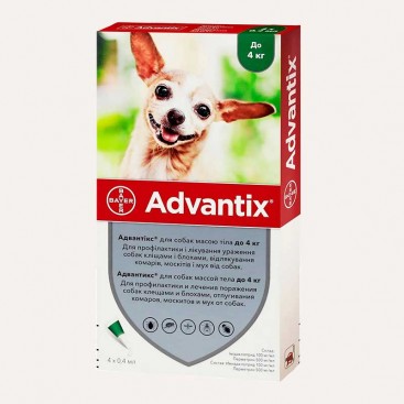 Краплі для собак від зовнішніх паразитів Advantix до 4кг(1піпетка)