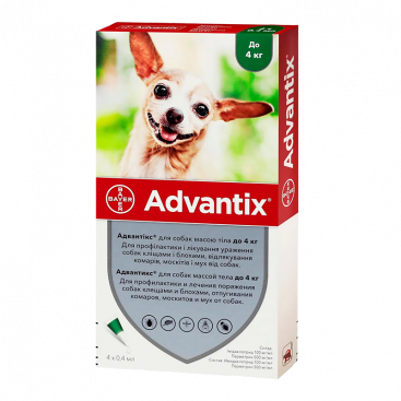 Краплі для собак від зовнішніх паразитів Advantix до 4кг(1піпетка)
