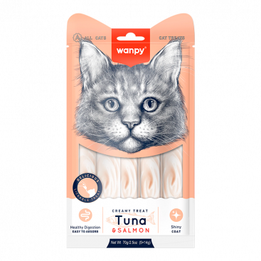 Лакомство для кошек с тунцем и лососем Wanpy - Tuna salomon creamy treats, 70 г