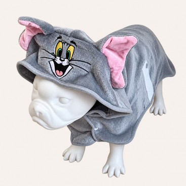 Халат для домашних любимцев Tom & Jerry × PETSIN с капюшоном, серый, размер S