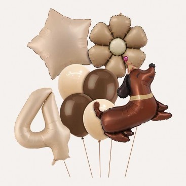 Набор из 10 3D шаров на четвертый день рождения собачки Fiesta - Brown Daisy Dog