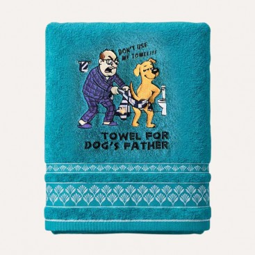 Махровое полотенце для животных Montmorency - Dog's Father Morning Routine - Turquoise (70×130 см)