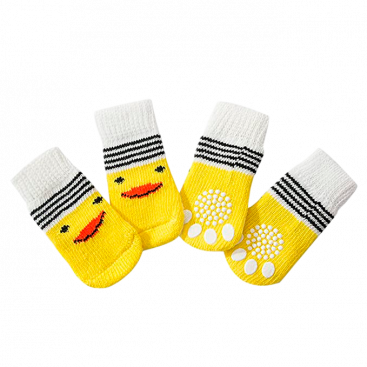 Носки для собак бело-желтые уточки, 4 шт - Pet Socks, М 3х 7,5 см