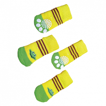 Шкарпетки для собак жовто-зелені з жабкою 4 шт - Dog Socks, L 9х3,5 см