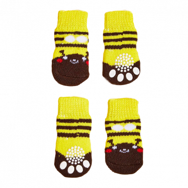 Шкарпетки для собак жовто-чорні з бджілкою 4 шт - Dog Socks, L 3,5х9 см