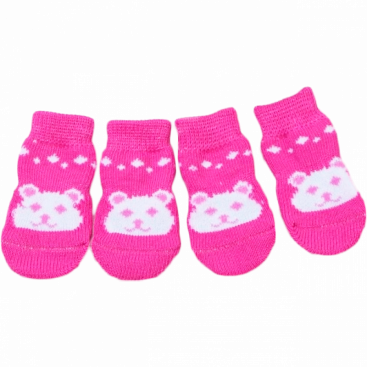 Носочки малиновые с мишкой 4 шт - Pet Socks, M: 3х7.5 см