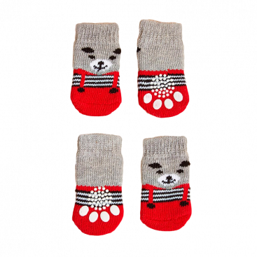 Шкарпетки з ведмедиком, червоні 4 шт - Bear Pattern Dog Socks, M: 3,5-4х3 см