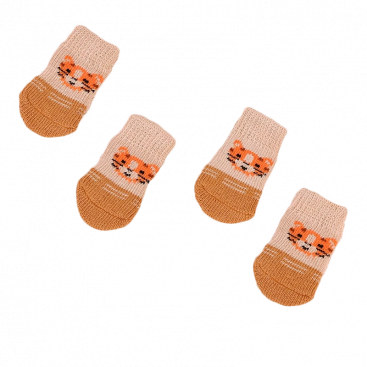 Носки для собак бежевые с тигром 4шт- Pet Socks, S: 2.5х6 см