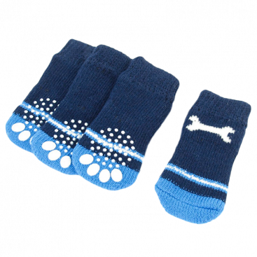 Носки для собак синие с костью 4шт - Dog Socks L: 5х4 см