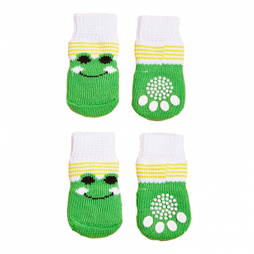 Шкарпетки для собак біло-зелені з жабкою 4шт- Dog Socks S: 2,5x 6 см