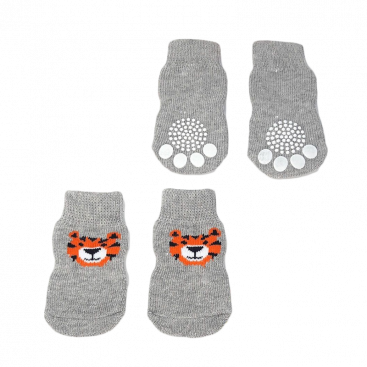 Носки для собак серые с тигром 4шт - Dog Socks S: 2,5x 6 см
