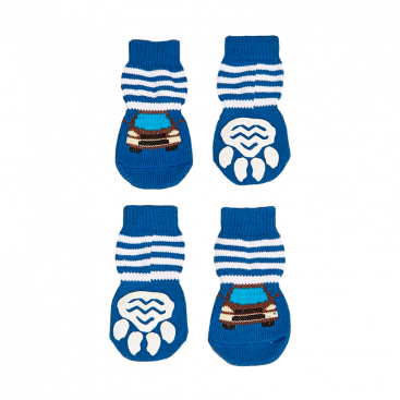Носки синие с автомобилем 4 шт. - Non-slip Dog Socks, XL: 11х4 см