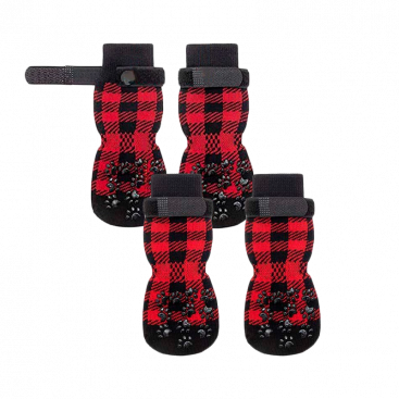 Шкарпетки чорні в червону клітинку з липучкою - Dog Socks L 7x18,5 см