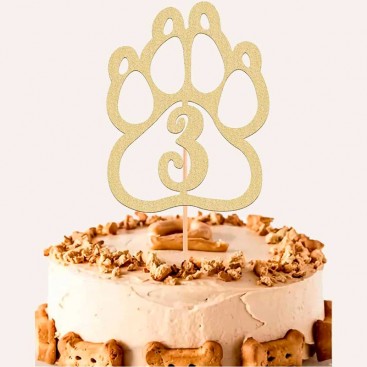 Топпер для собак для декорування капкейків MJCakedecor - Golden 3d Birthday Topper Three in Paw