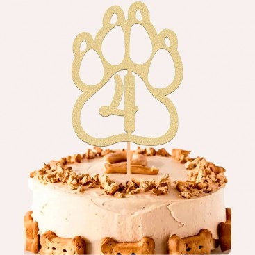 Топпер для собак для декорирования капкейков MJCakedecor - Golden 4th Birthday Topper Four in Paw