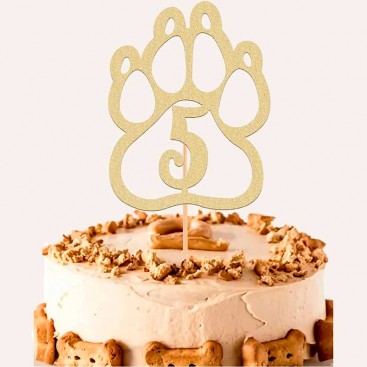 Топпер для собак для декорування капкейків MJCakedecor - Golden 5th Birthday Topper Five in Paw