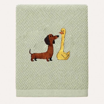 Махровий рушник для домашніх улюбленців Bark&Tail - Dachshund & Goose (50×100 см), світло-зелений