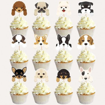 Набір топперів для тістечок на день народження песика Fiesta - Dogs Toppers, 12 шт