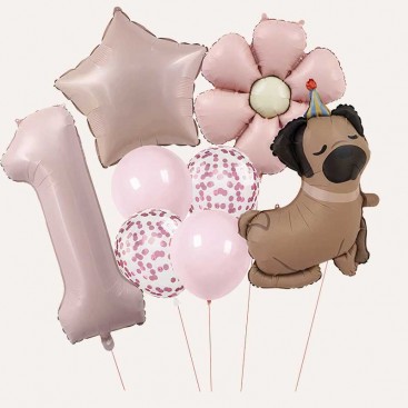 Набор из 10 3D шаров на первый день рождения собачки Fiesta - Pink Daisy Dog