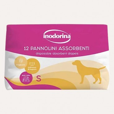 Подгузники для собак с индикатором влажности Inodorina-Pannolini Assorbenti, S (12шт)
