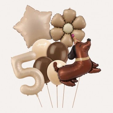 Набір з 10 3D кульок на пʼятий день народження песика Fiesta - Brown Daisy Dog