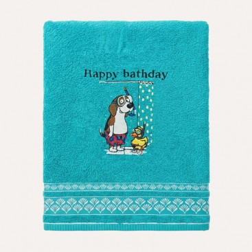 Полотенце для собак с вышивкой Montmorency - Happy Bathday Turquoise (140х70)