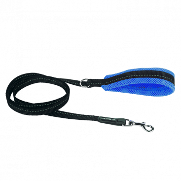 Чорний повідець з синьою ручкою Tre Ponti - Palette Neon Sky Blue 130 см