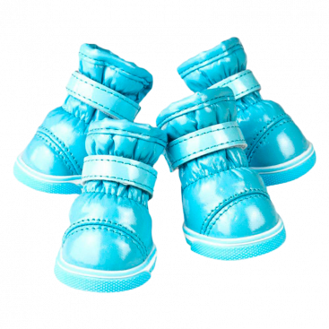 Зимние ботинки для собак лаковые с мехом на липучке Freedogs - голубые, S-2 (4,7х3,8 см)